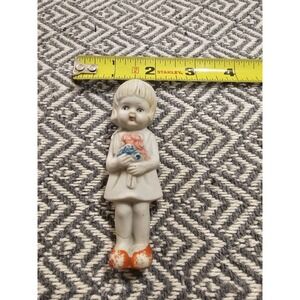 Vintage Frozen Charlotte Doll Pink Flowers Bisque Figurine Girl Japan 3 1/2